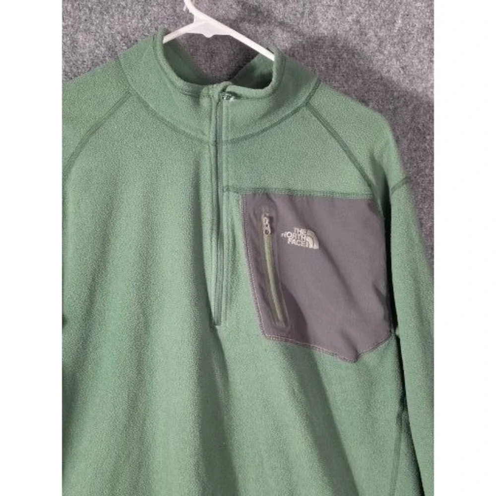 The North Face Fleece Pullover Mens XL Green 1/4 Zip Chest Pocket TKA Sweater‎
